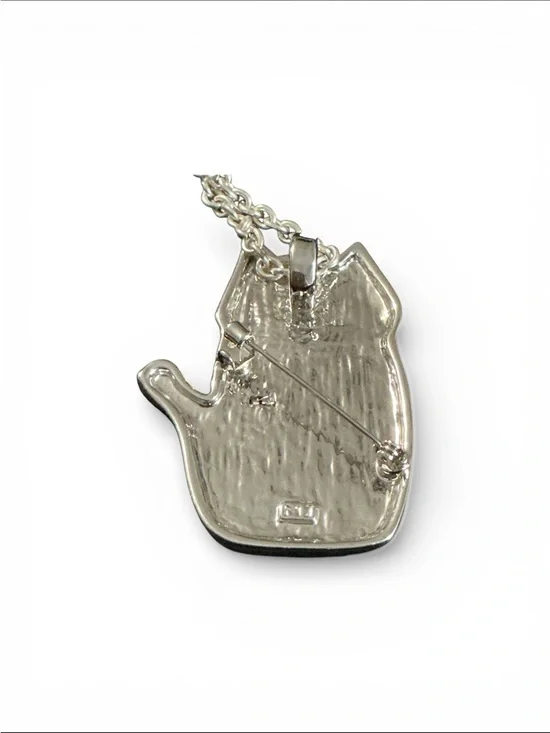 Silver Cat Pendant Necklace - Heart Accent - Picture 2 of 3